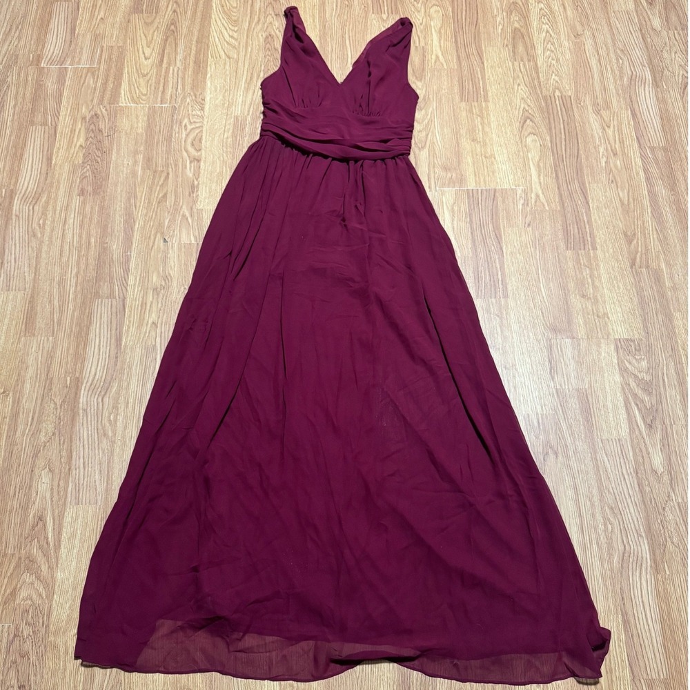 Ever-Pretty Burgundy V-Neck Empire Waist Chiffon Maxi Formal Dress Size 6
